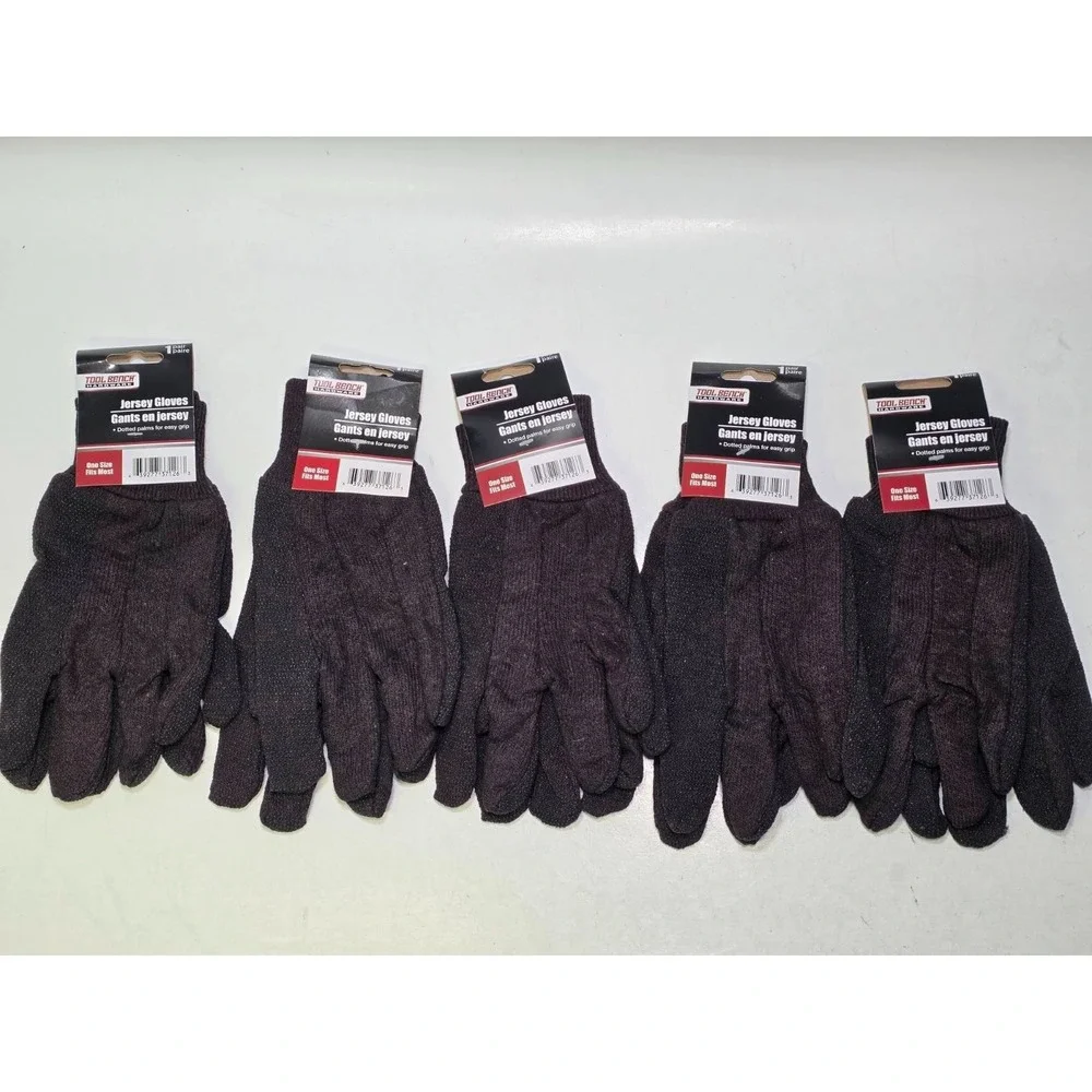 Tool Bench Hardware Jersey Gloves One Size Dotted Palms For Easy Grip Set of 5